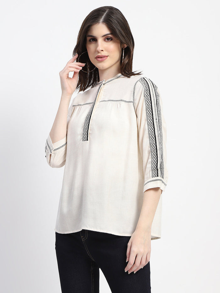 Madame Embroidered Off White Top