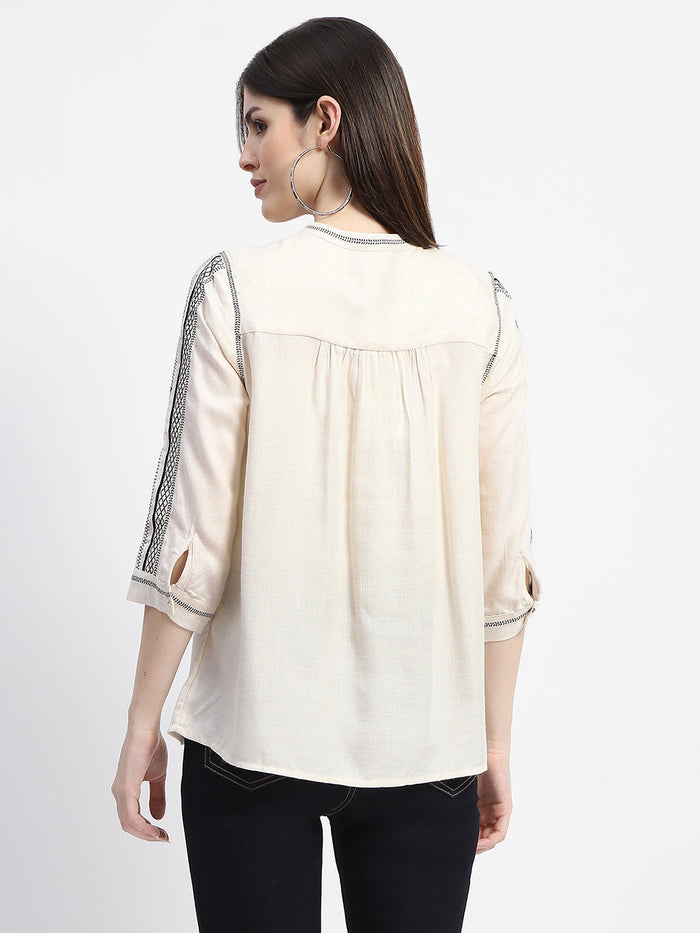 Madame Embroidered Off White Top