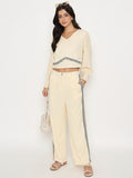 Madame Embroidered Top and Bottom Textured Beige Co-ord Set
