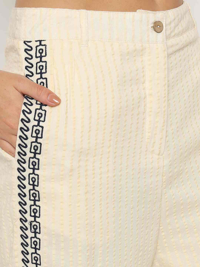Madame Embroidered Top and Bottom Textured Beige Co-ord Set