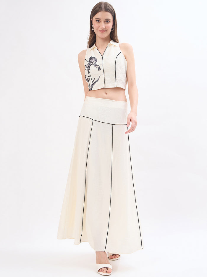 Madame Embroidery Off White Viscose Blend Co-ord Set