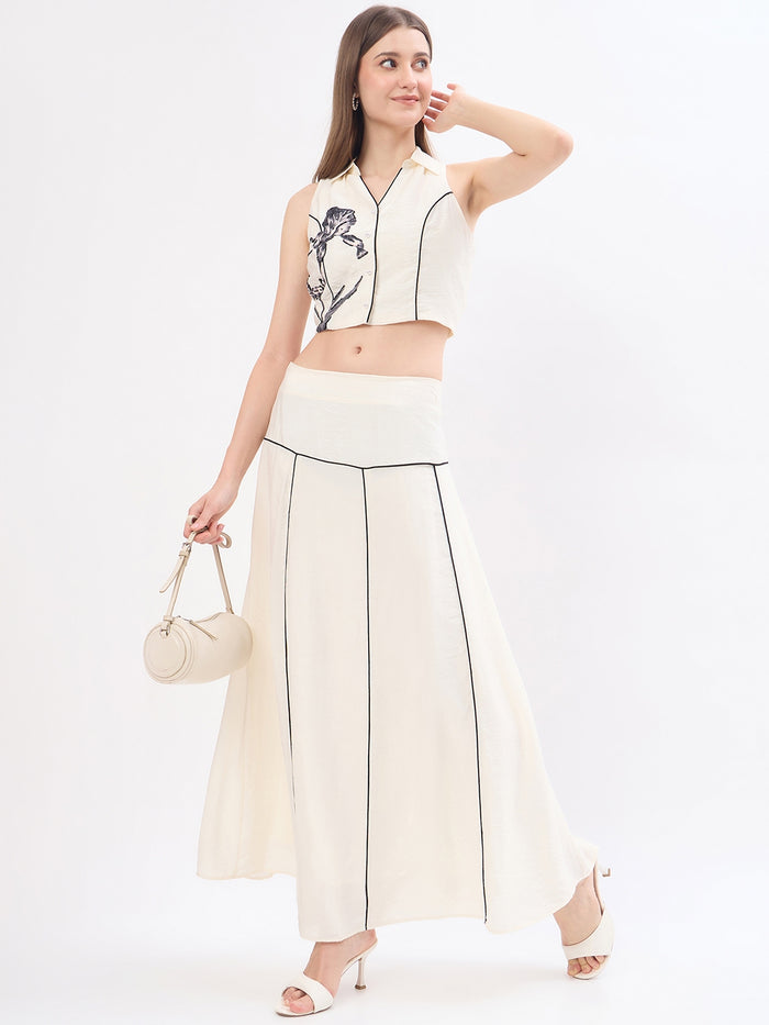 Madame Embroidery Off White Viscose Blend Co-ord Set