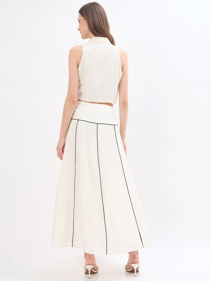Madame Embroidery Off White Viscose Blend Co-ord Set