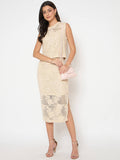 Madame Floral Lace Top and Midi Skirt Beige Co-ord Set