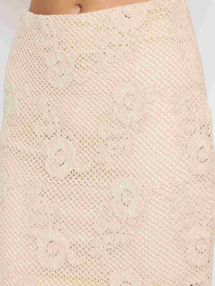 Madame Floral Lace Top and Midi Skirt Beige Co-ord Set