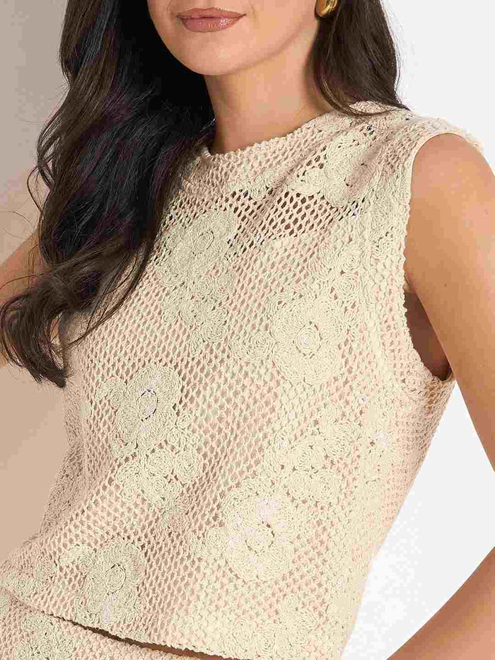Madame Floral Lace Top and Midi Skirt Beige Co-ord Set