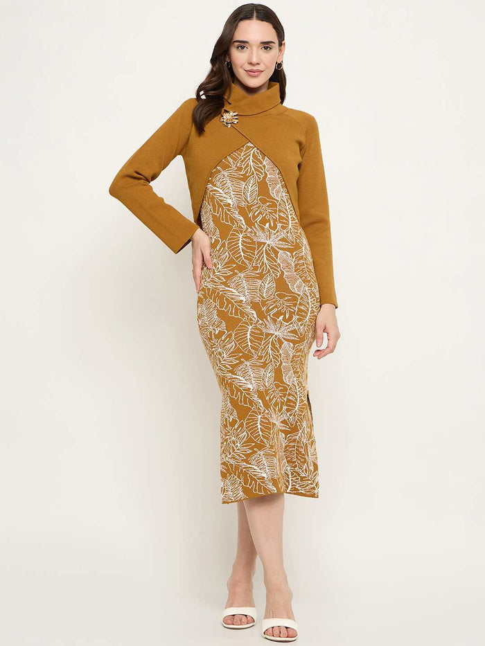 Madame Floral Print Dress and Wrap Sweater Mustard Yellow Co-ord Set