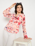 Madame Floral Print Peach Ruffle Cotton Top