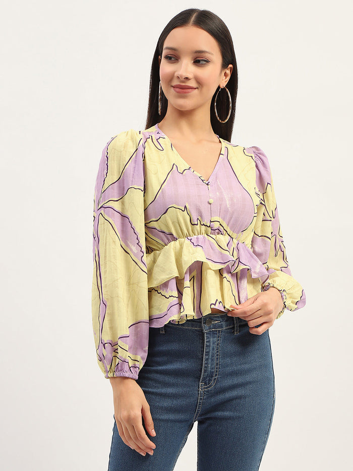 Madame Floral Print Peplum Lime Top