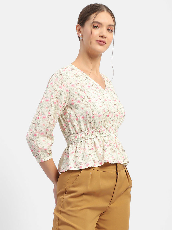 Madame Floral Print Pink Peplum Top