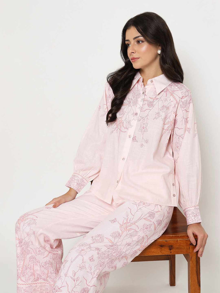 Madame Floral Print Top and Bottom Pink Cotton Co-ord Set