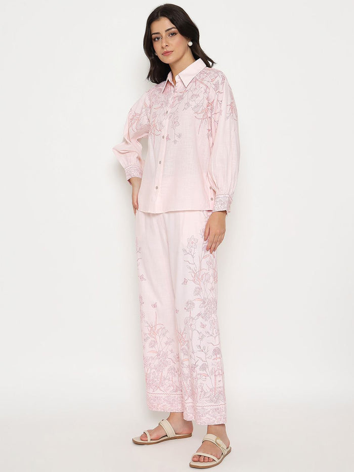 Madame Floral Print Top and Bottom Pink Cotton Co-ord Set
