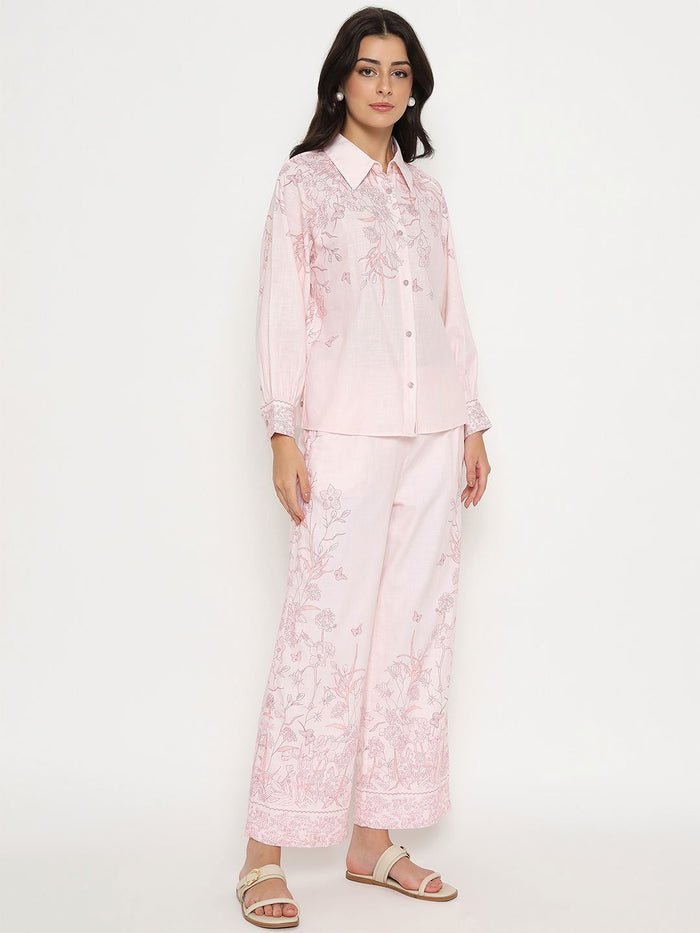 Madame Floral Print Top and Bottom Pink Cotton Co-ord Set