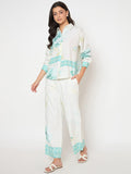 Madame Floral Print Top and Bottom Sea Green Cotton Co-ord Set