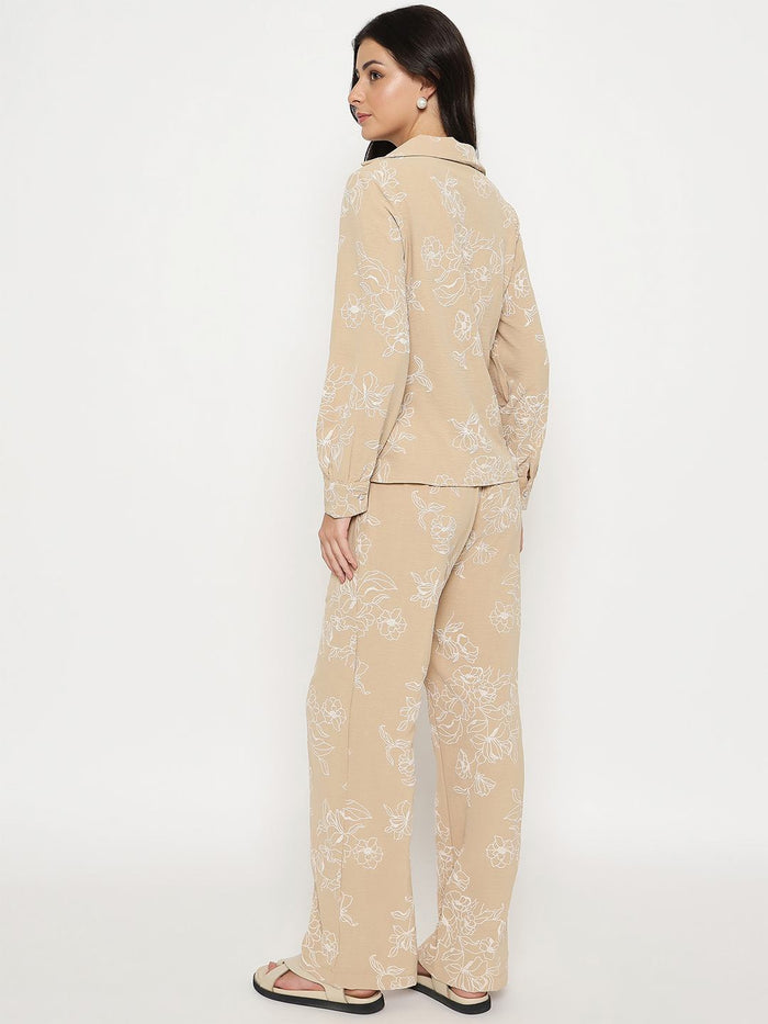 Madame Floral Print Top and Bottoms Beige Co-ord Set