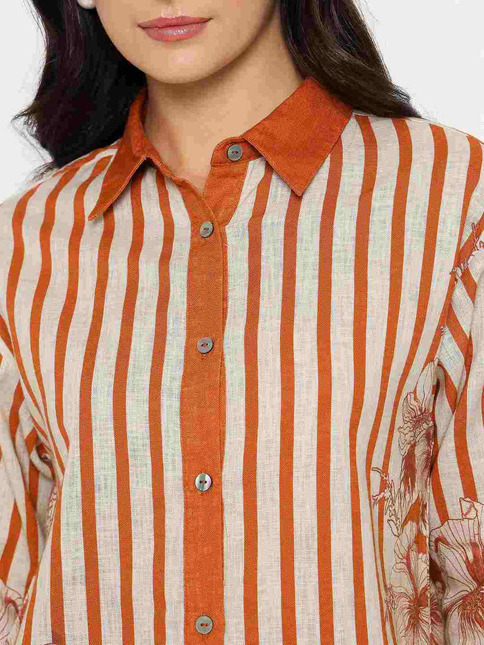 Madame Floral Print Top and Bottoms Striped Rust Red Co-ord Set