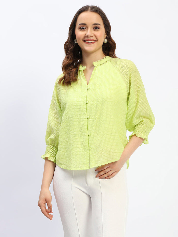 Madame Frill Sleeve Collared Neck Neon Tencel Top