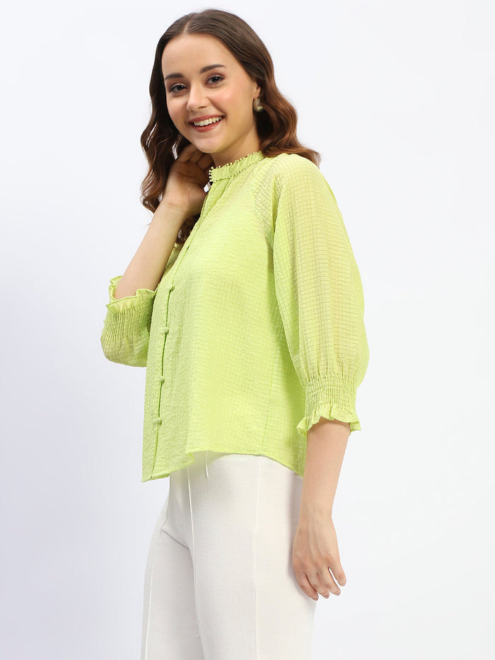 Madame Frill Sleeve Collared Neck Neon Tencel Top