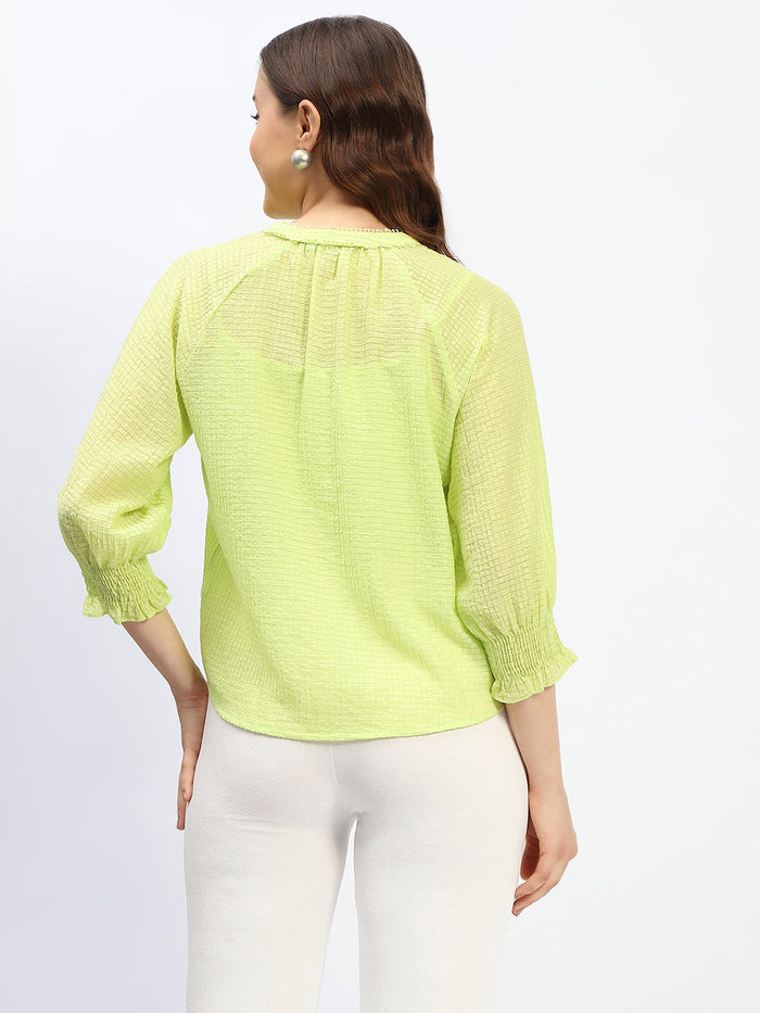Madame Frill Sleeve Collared Neck Neon Tencel Top