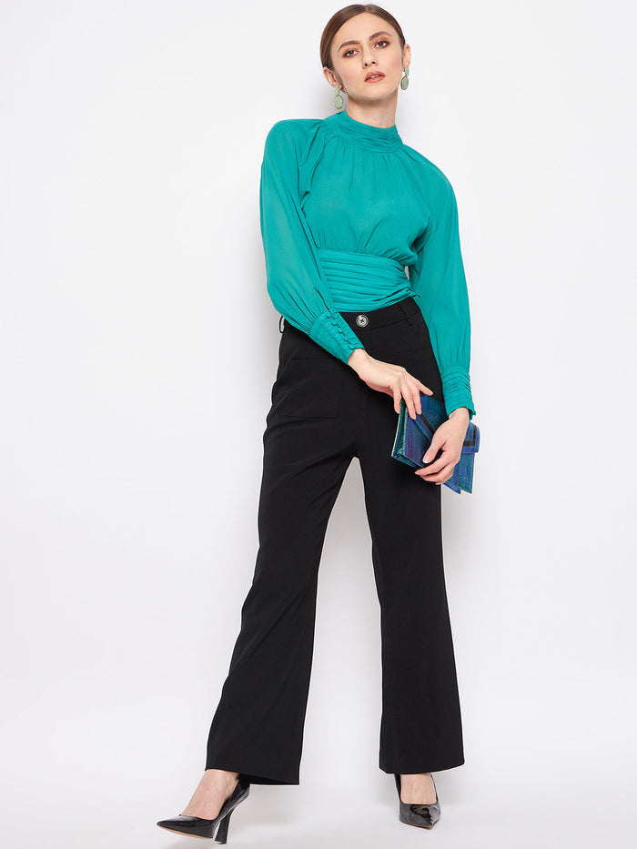 Madame Green High-Neck Pleated Balloon Top