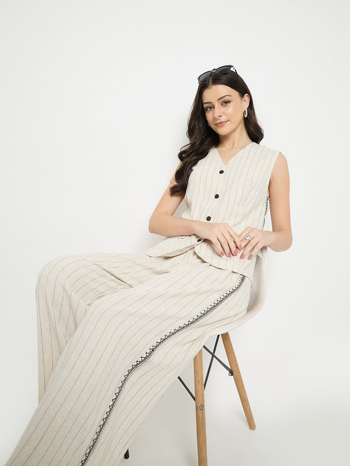 Madame Ivory Viscose Linen Blend Co-Ord Set