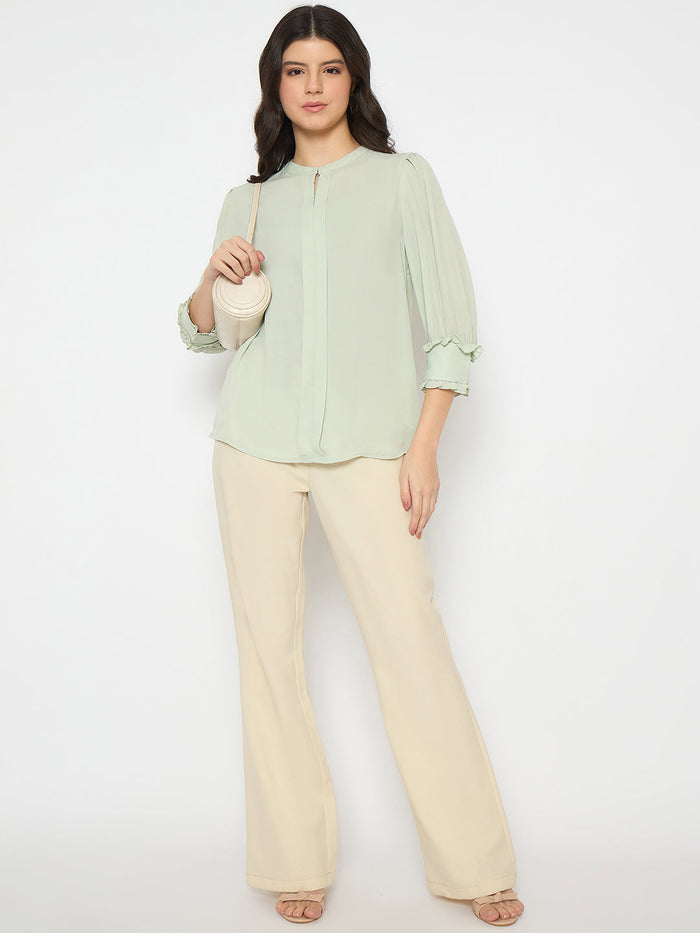 Madame Keyhole Neck Puff Sleeve Mint Green Top
