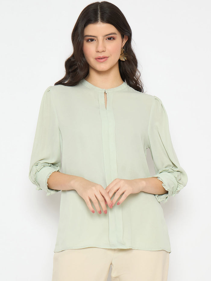 Madame Keyhole Neck Puff Sleeve Mint Green Top