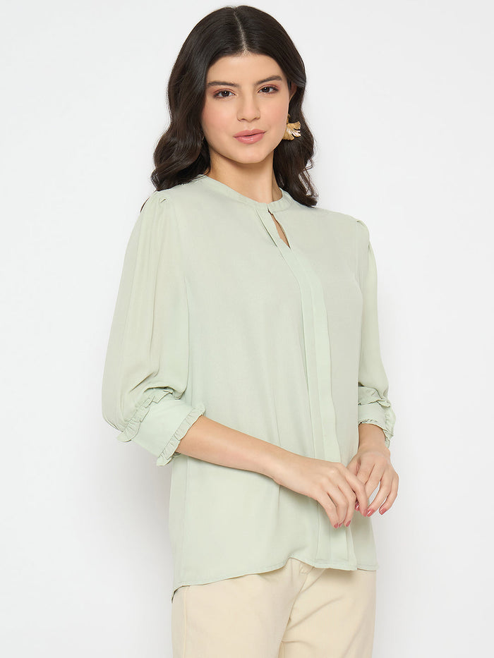 Madame Keyhole Neck Puff Sleeve Mint Green Top