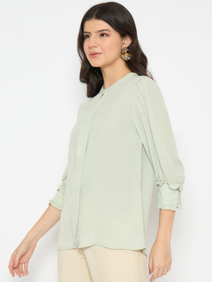 Madame Keyhole Neck Puff Sleeve Mint Green Top