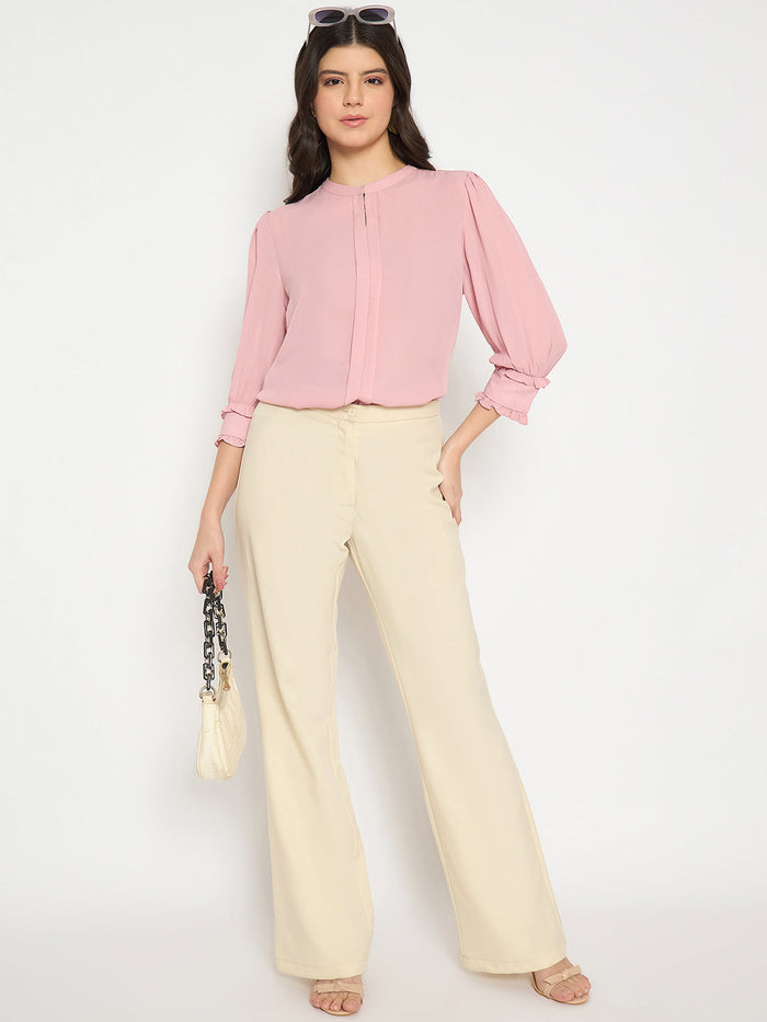 Madame Keyhole Neck Puff Sleeve Pink Top