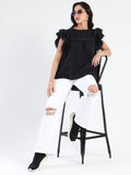 Madame Lace Inserted Black Cotton Top