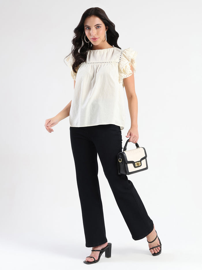 Madame Lace Inserted Off White Cotton Top