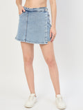 Madame Light Blue Cotton Wrap Mini Denim Skirt