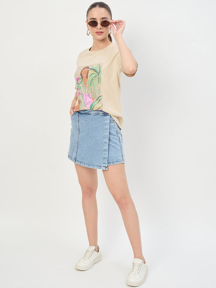 Madame Light Blue Cotton Wrap Mini Denim Skirt