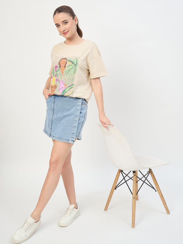 Madame Light Blue Cotton Wrap Mini Denim Skirt
