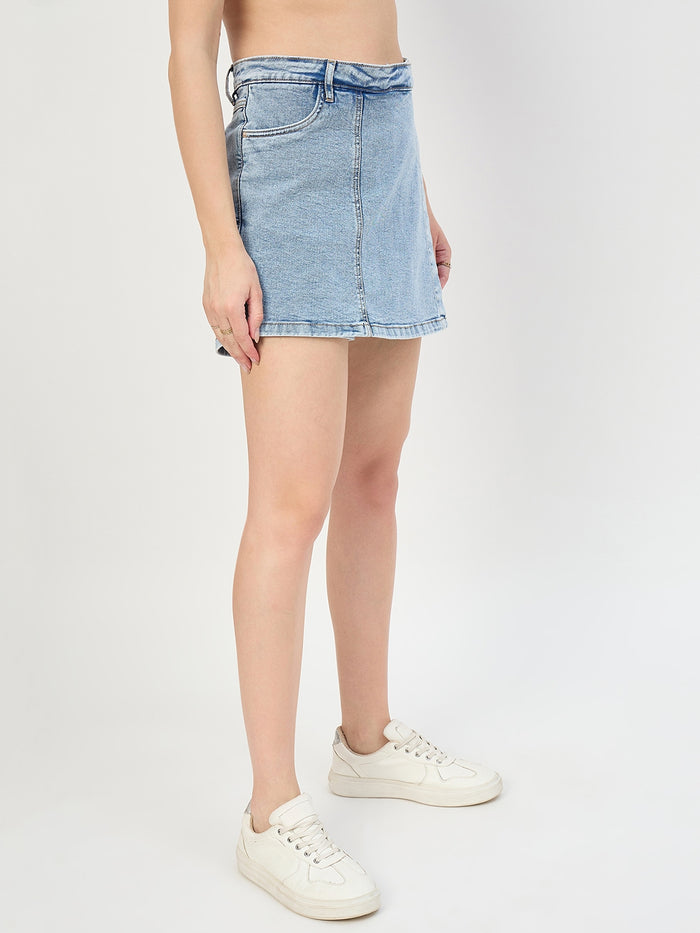Madame Light Blue Cotton Wrap Mini Denim Skirt