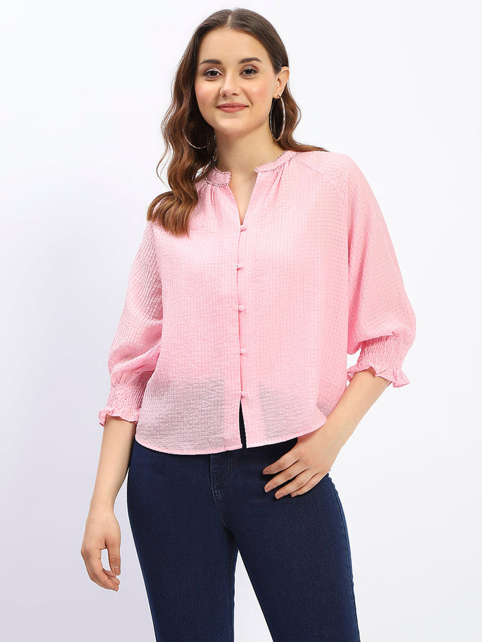 Madame Mandarin Neck Pink Tencel Top