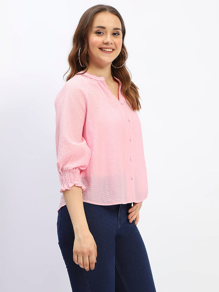 Madame Mandarin Neck Pink Tencel Top