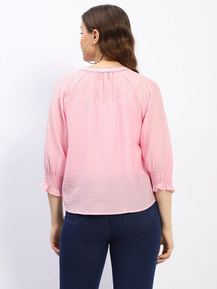 Madame Mandarin Neck Pink Tencel Top