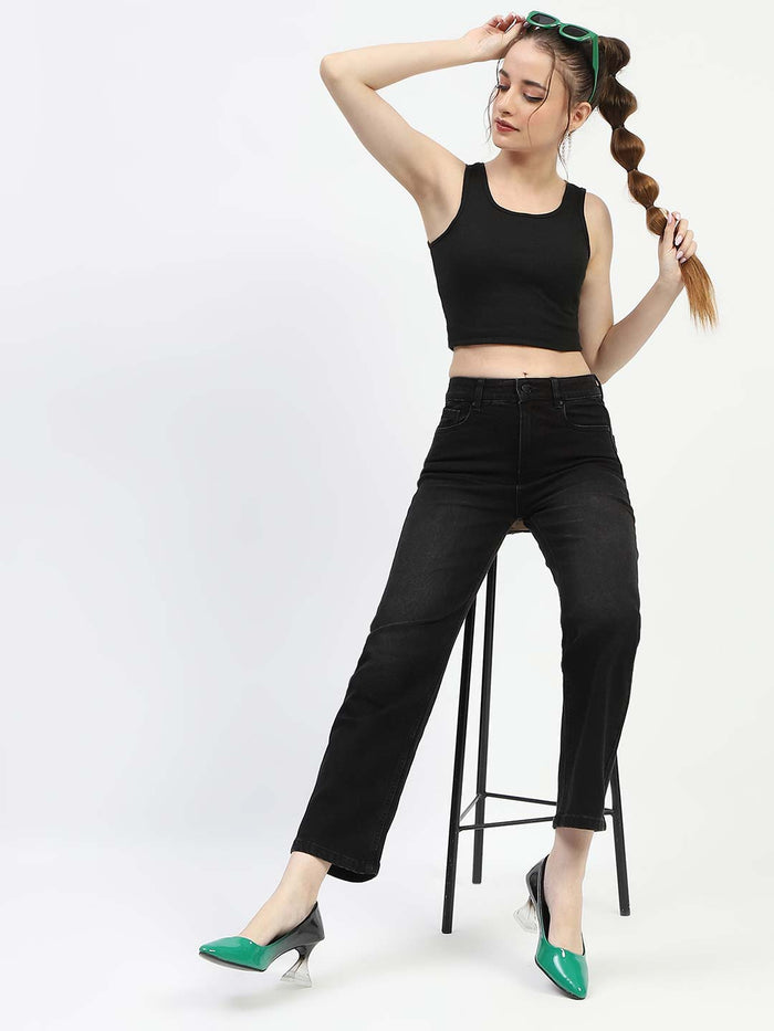 Madame Mid-Rise Black Straight-Fit Jeans