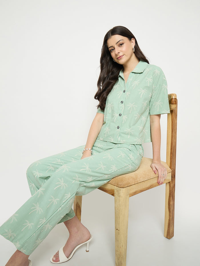 Madame Mint Cotton Co-ord Set with Printed Top
