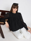 Madame Nylon Blend Pleat Detailed Black Top