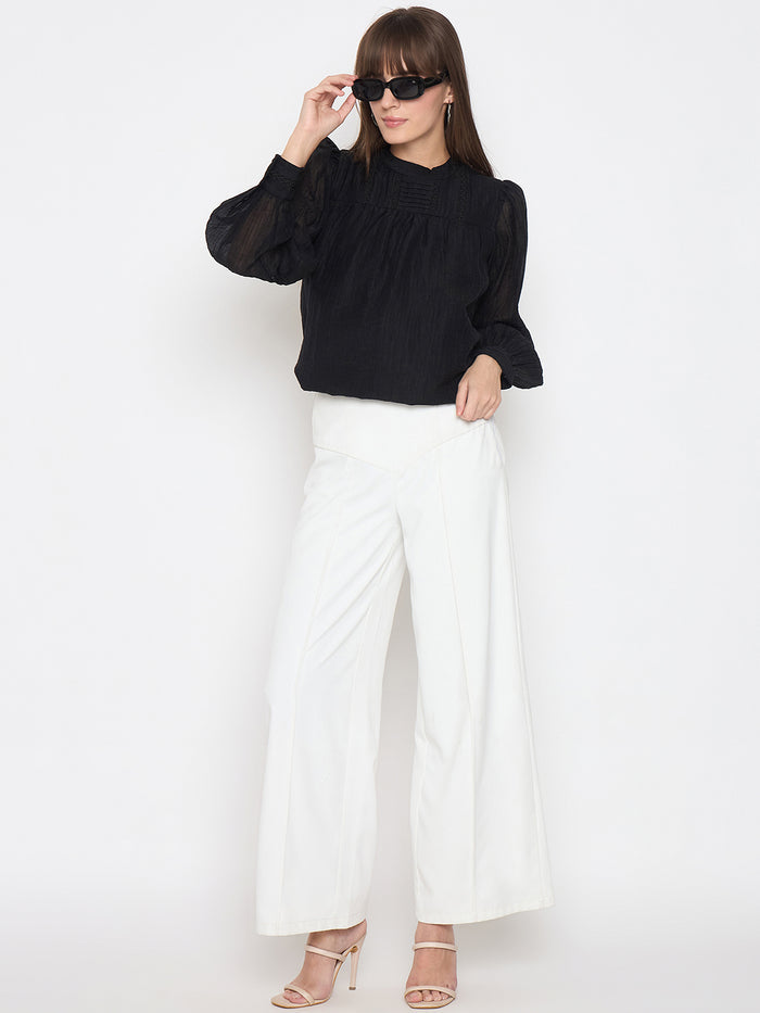 Madame Nylon Blend Pleat Detailed Black Top