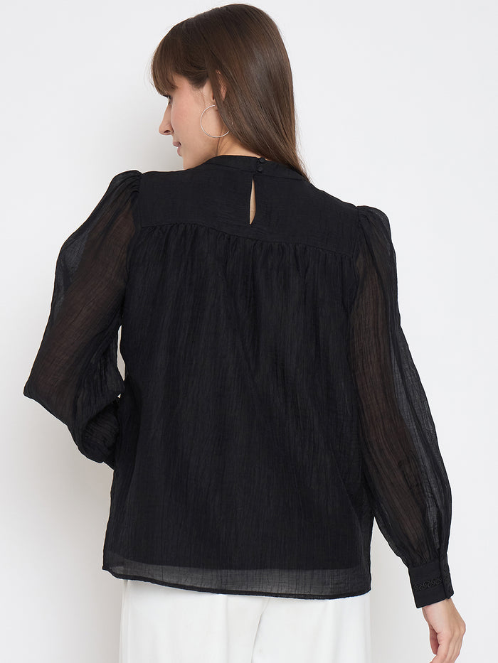 Madame Nylon Blend Pleat Detailed Black Top