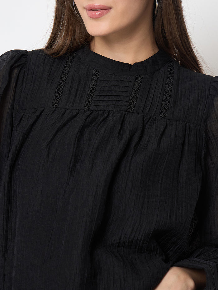 Madame Nylon Blend Pleat Detailed Black Top