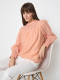 Madame Nylon Blend Pleat Detailed Peach Top