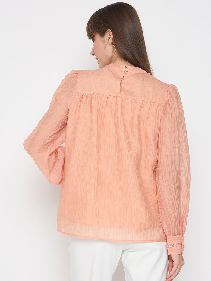 Madame Nylon Blend Pleat Detailed Peach Top