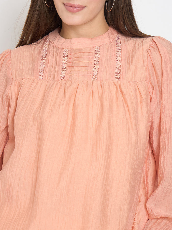 Madame Nylon Blend Pleat Detailed Peach Top