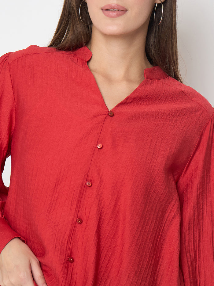 Madame Nylon Buttoned and Patched Red Top