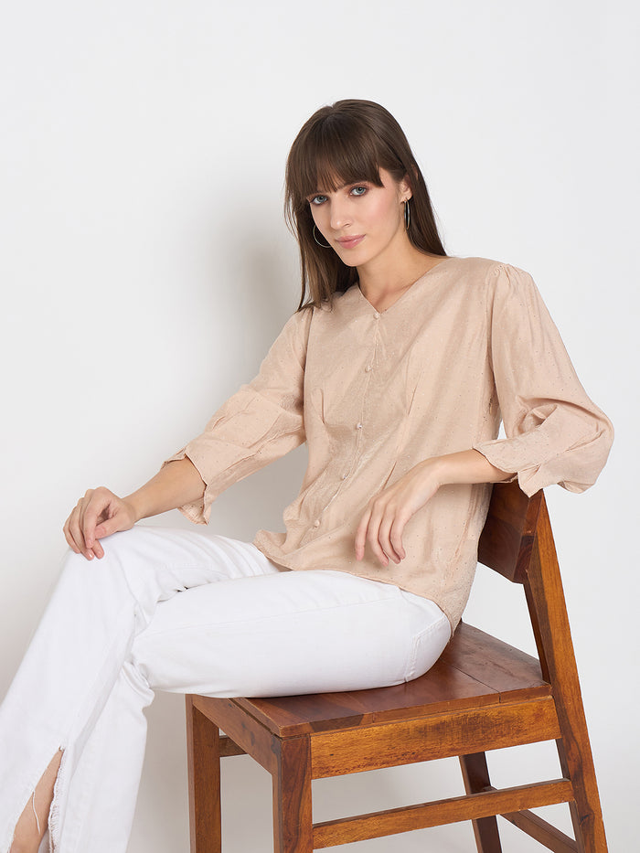 Madame Nylon Swarovski Dart Detailed Beige Top